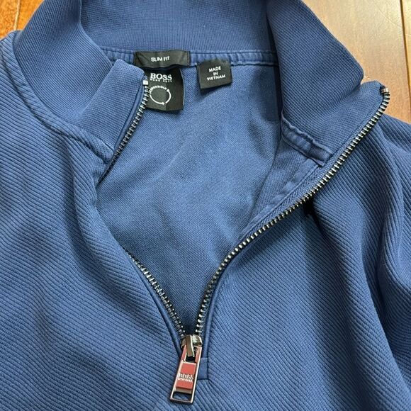 Hugo Boss Mens Blue Long Sleeve 1/4 Zip Pullover Jacket Size M - Picture 5 of 10